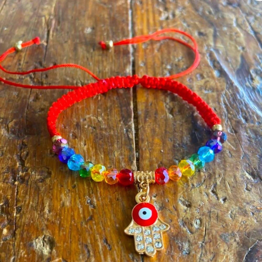 Pride, rainbow,‎ hamsa hand, evil eye protection bracelet